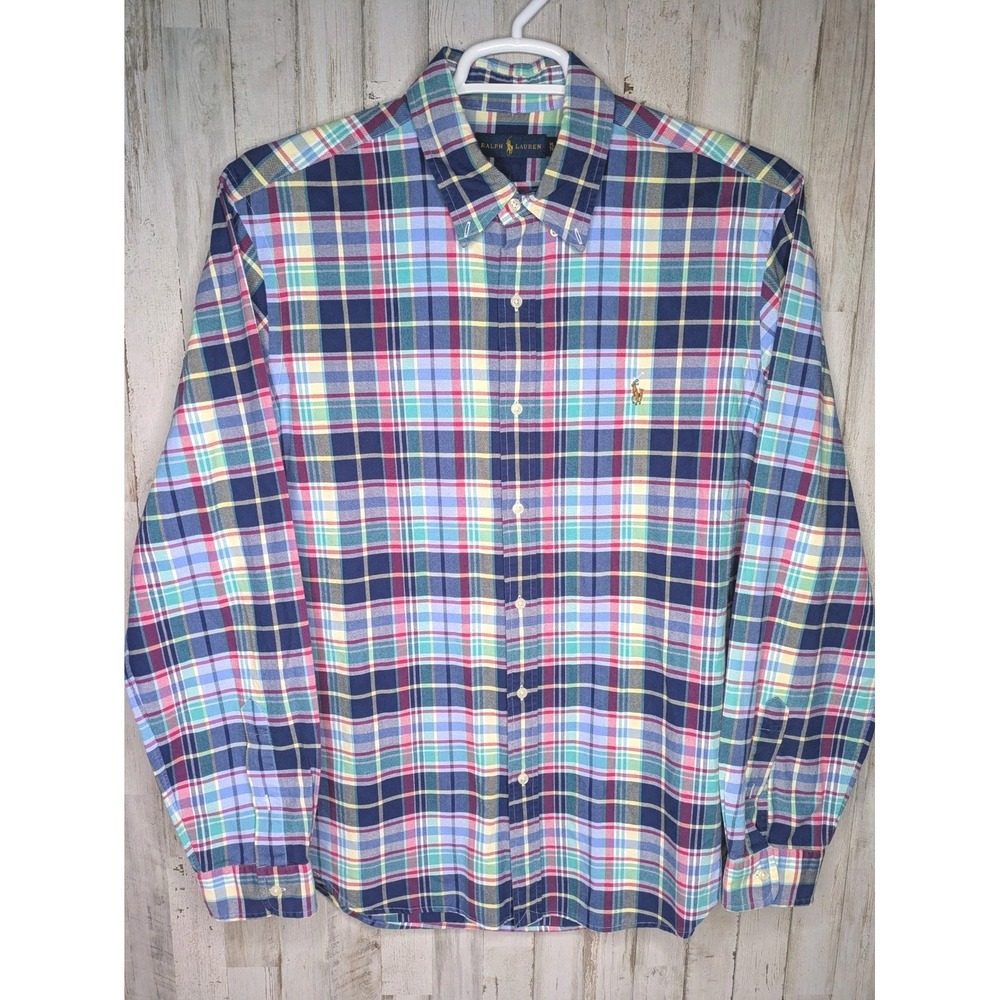 Polo Ralph Lauren Shirt Mens XL Button Up Blue Plaid Oxford Flesh Pony‎